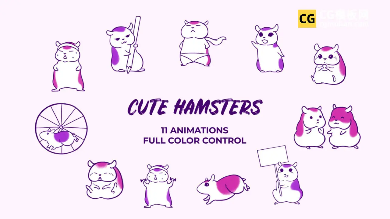 PR模板：仓鼠手绘包 11个宠物小老鼠动画视频VLOG可爱贴图PR模板 Hamsters. Hand Drawn Pack插图