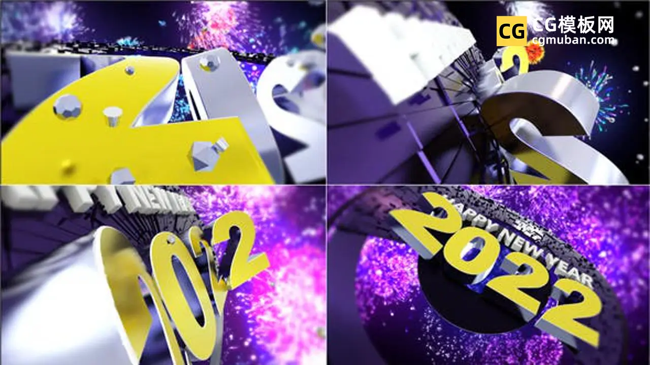 AE模板：2022新年元旦圣诞烟花3D标题LOGO视频片头AE模板 New Year 2022插图