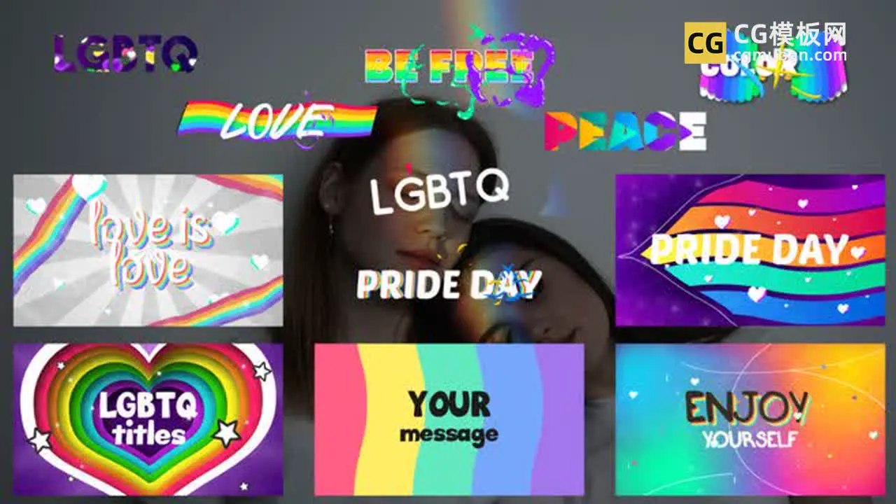 PR模板：LGBT彩虹标题 爱情宣传片心形片头动画字幕视频模板 LGBTQ Scenes And Titles插图