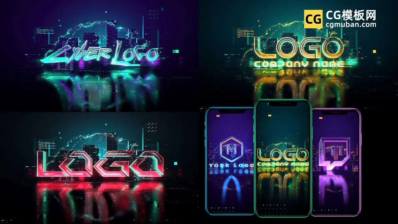 AE模板：赛博朋克数字化高楼城市LOGO 电子竞技游戏宣传片头标志 Cyber​​punk Logo Reveal插图