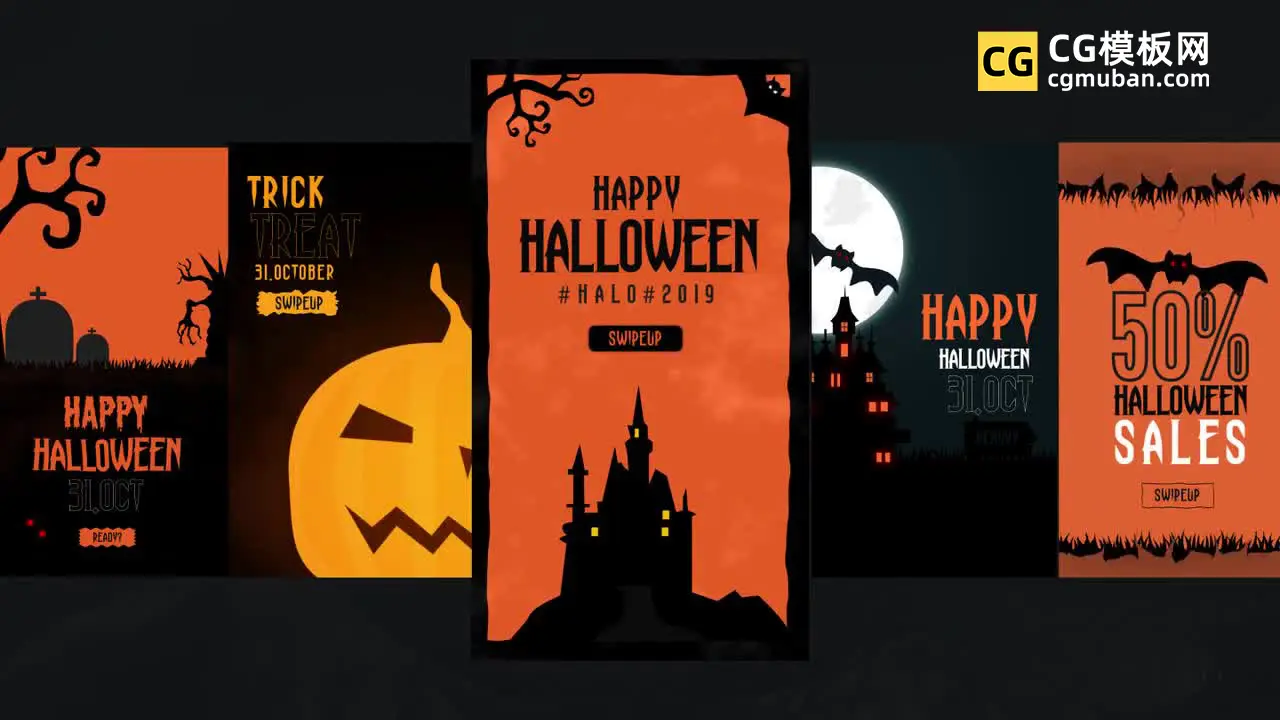PR模板：万圣节竖屏模板 城堡南瓜蝙蝠派对活动宣传预告视频 Halloween Instagram Stories插图