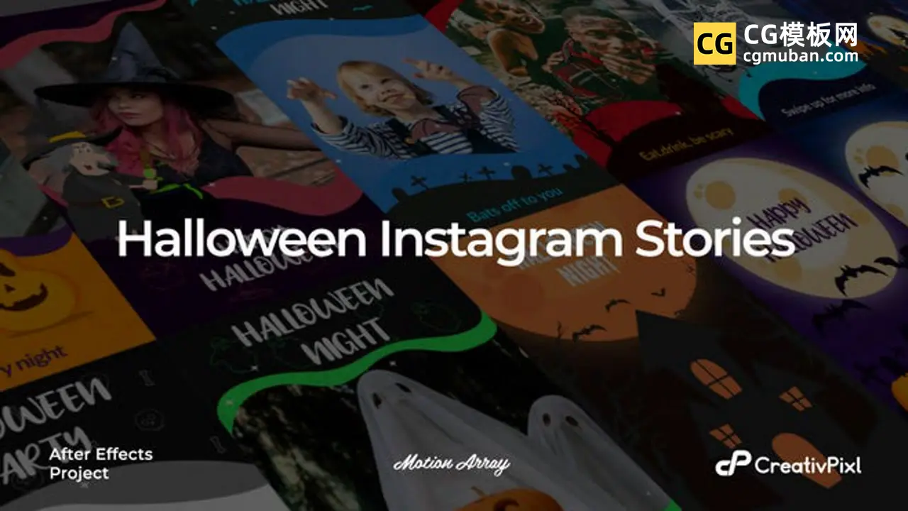 AE模板：万圣节动态海报 12个卡通可爱竖屏视频框动画AE模板 Halloween Instagram Stories II插图