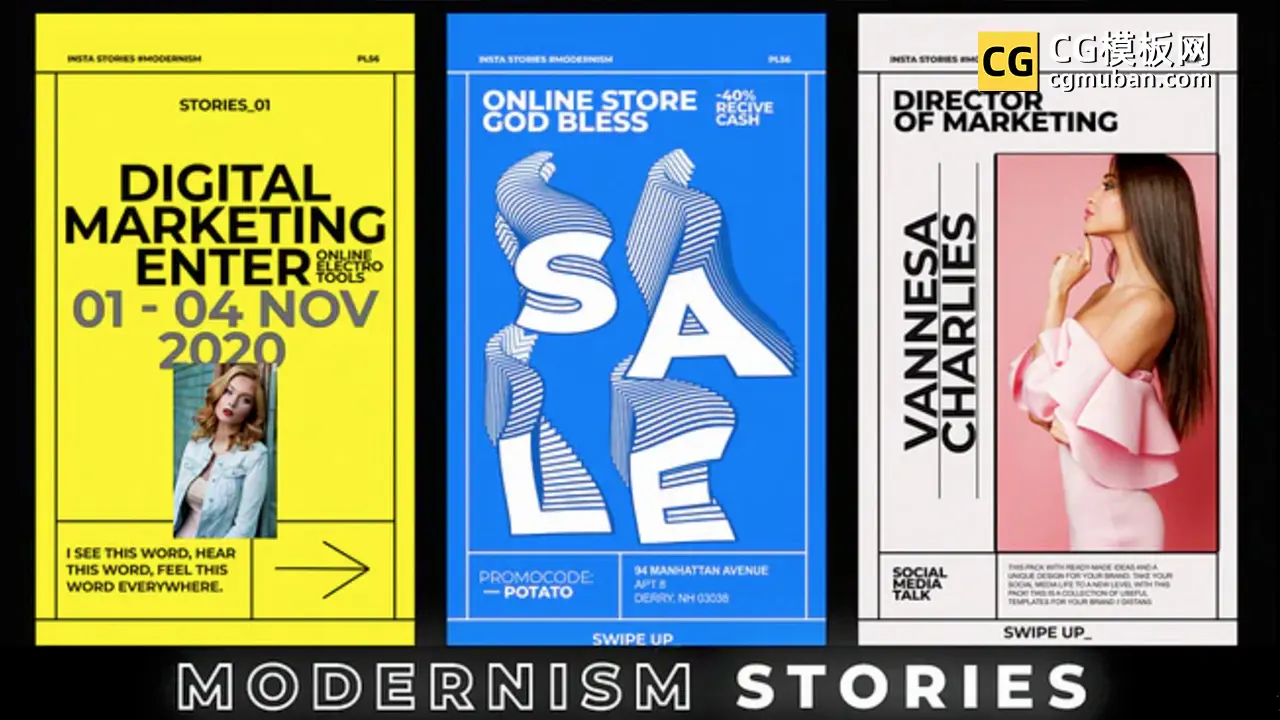 AE模板：动态艺术海报模板活动宣传毕业展宣传视频纸牌文字效果大标题 Modernism Typography Stories插图