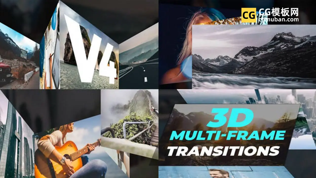 PR模板：三维视频转场 32个照片折叠相册演示3D空间视图视差 3D Multi-Frame Transitions V4插图