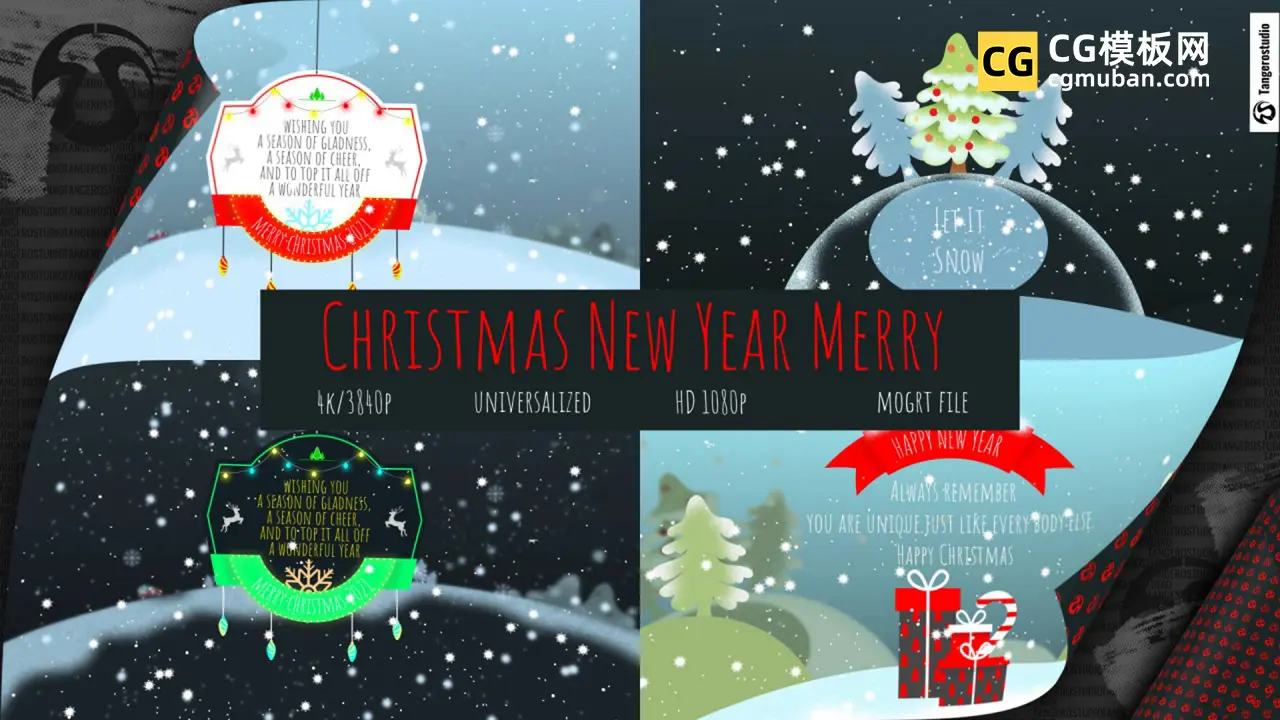 PR模板：圣诞节新年模板 卡通MG下雪圣诞树标题文字动画PR模板 Christmas New Year Merry Mogrt插图