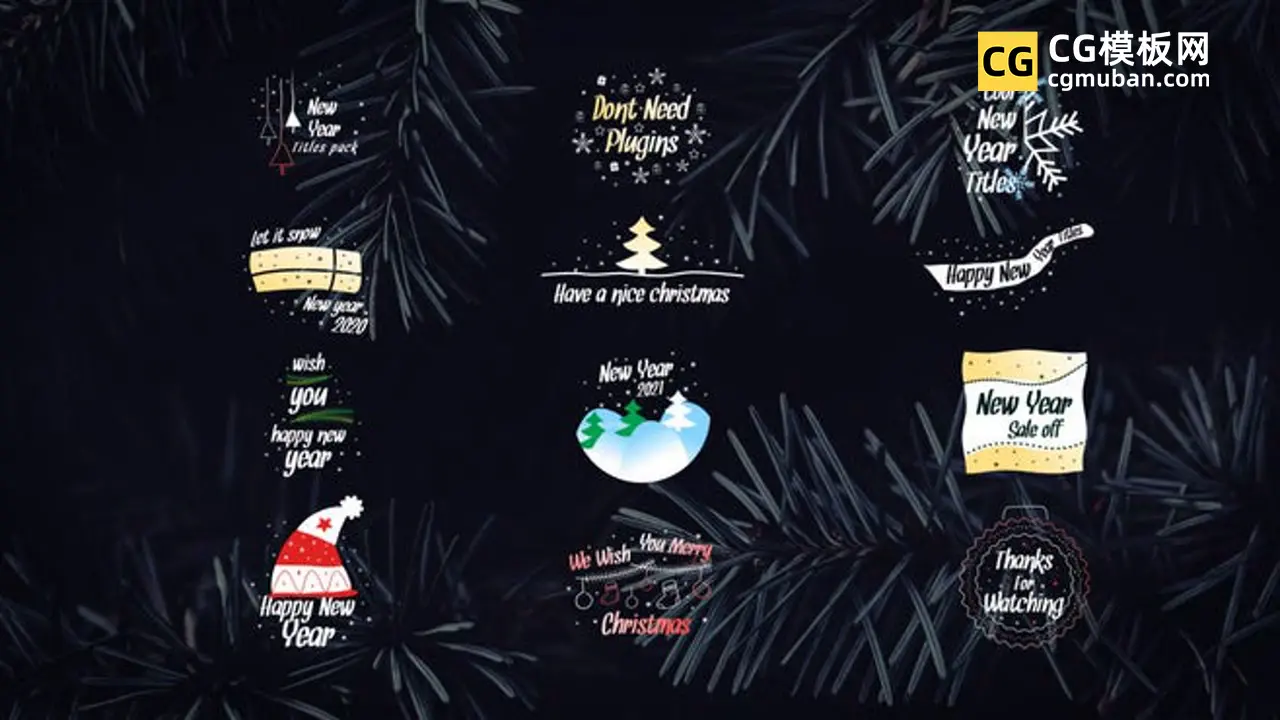 AE模板：12个圣诞节新年卡通可爱MG字幕条小标题视频模板 New Year Titles Pack插图