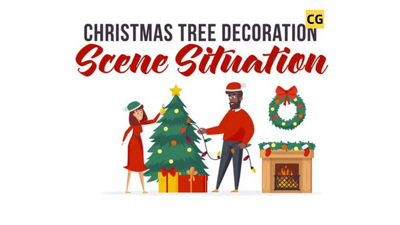 AE模板：8个预制圣诞节圣诞树装饰场景新年元旦卡通MG家庭图标视频元素材模板 Christmas Tree Decoration – Scene插图