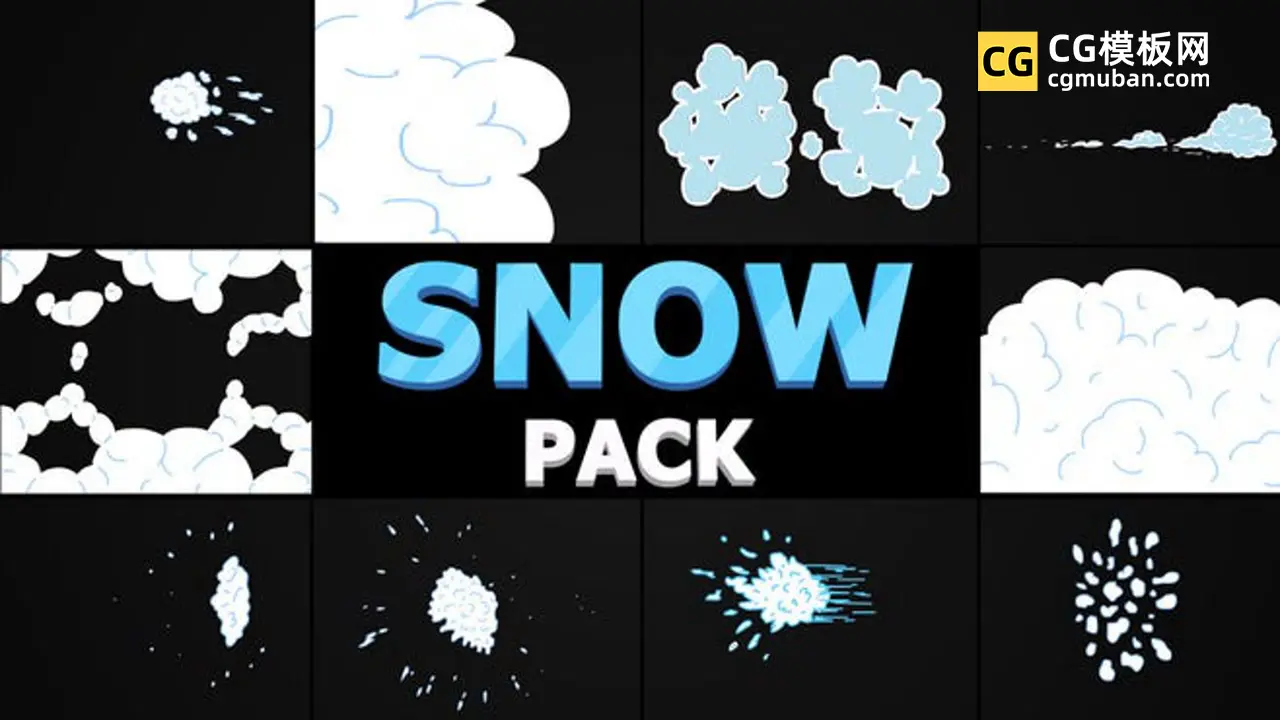 AE模板：15个可爱卡通雪花视频素材雪球雪堆转场MG动画模板 2D Cartoon Snow插图
