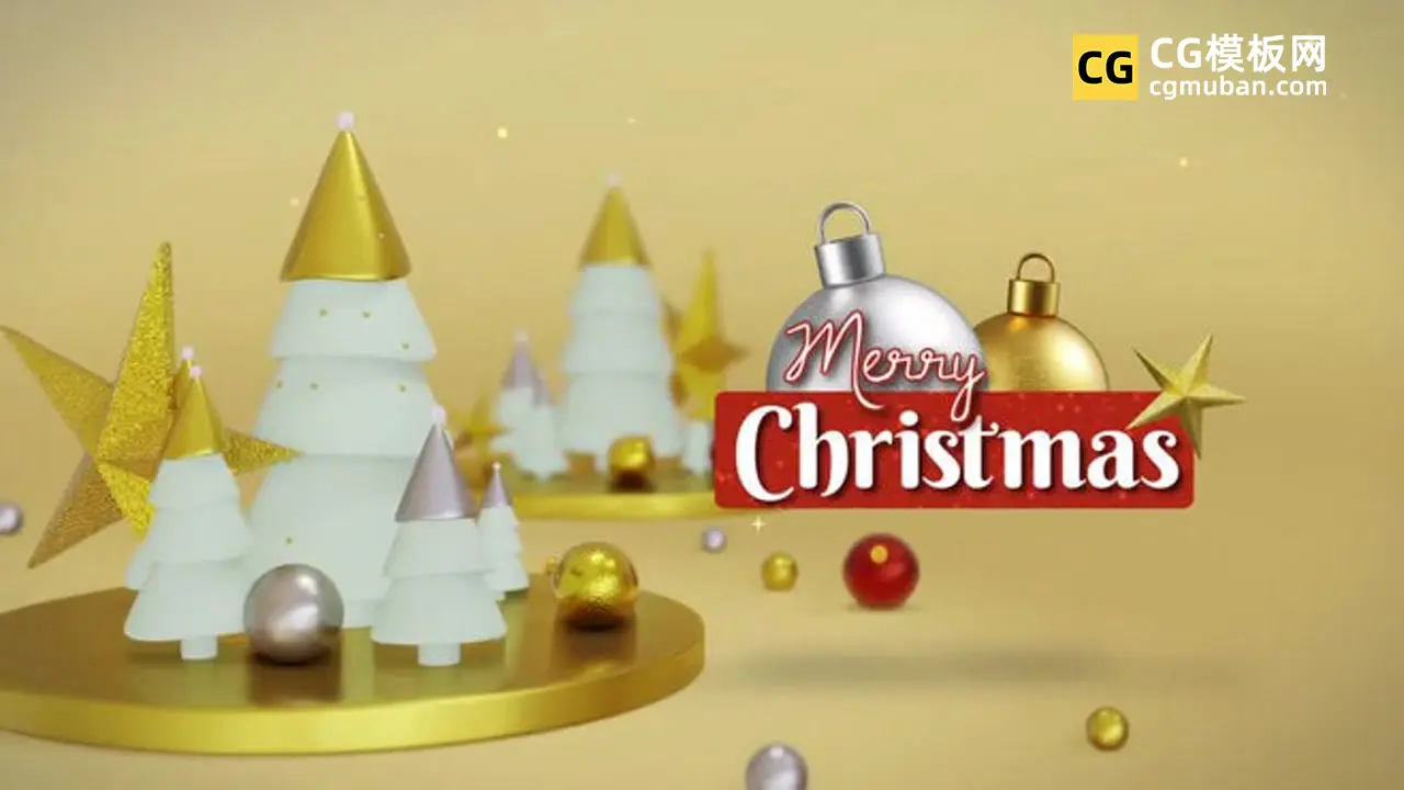 AE模板 3D 圣诞节新年元旦金色可爱圣诞树片头标题LOGO模板 Merry Christmas Greeting插图