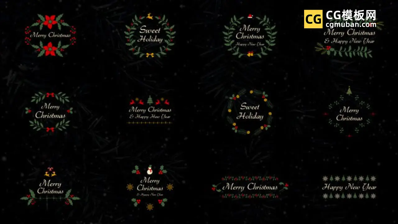 PR模板：圣诞节标题视频素材 12个卡通树叶雪人文字动画PR手绘包模板 Christmas & New Year Titles插图