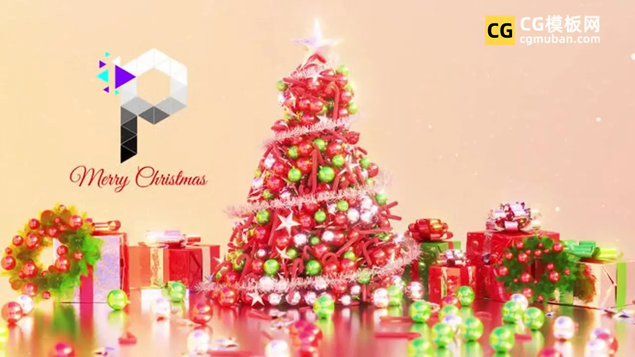 AE模板：礼物掉落生成三维圣诞树视频片头LOGO模板 Christmas Logo Reveal插图