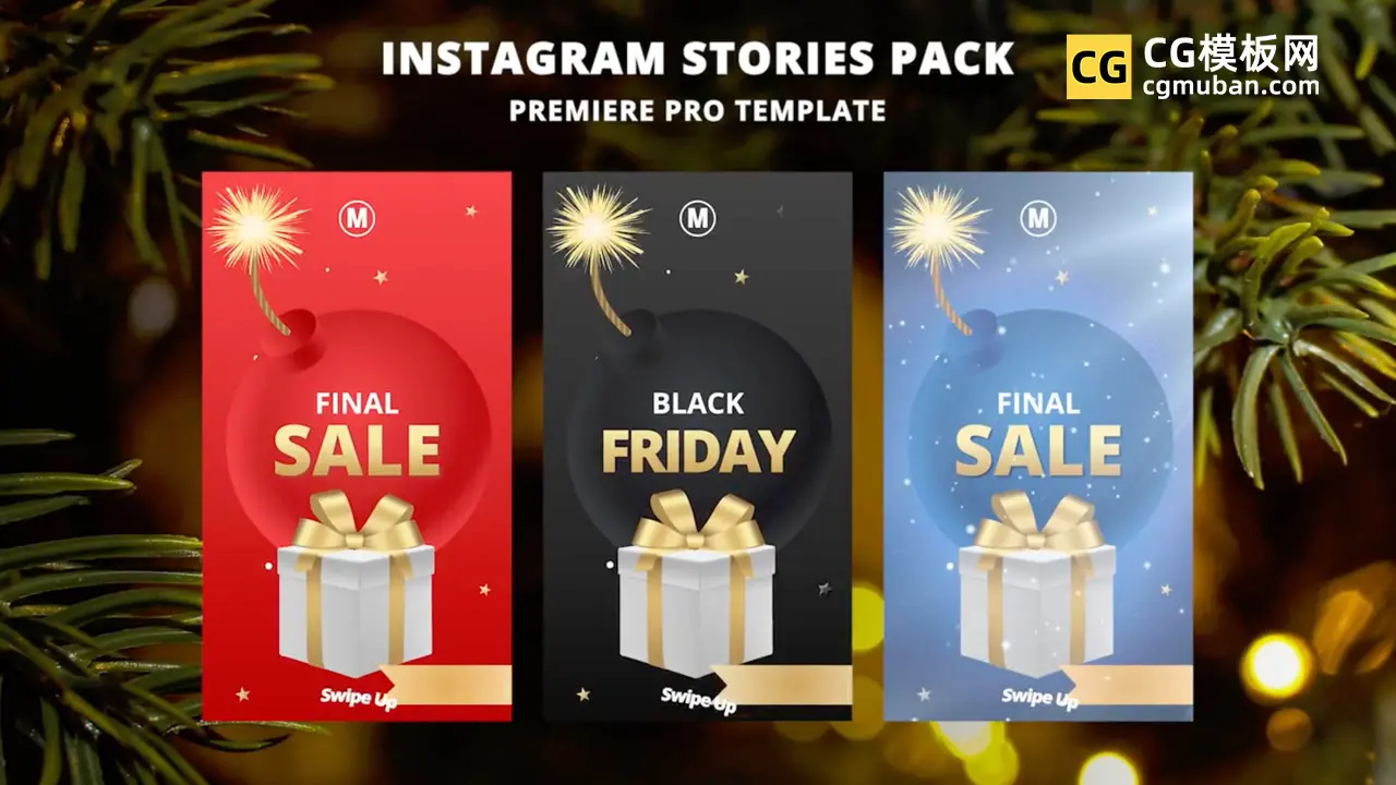 PR模板：产品促销模板 圣诞竖屏黑五双十一打折商品推广海报Premiere视频模板 Instagram Stories Sale Pack插图