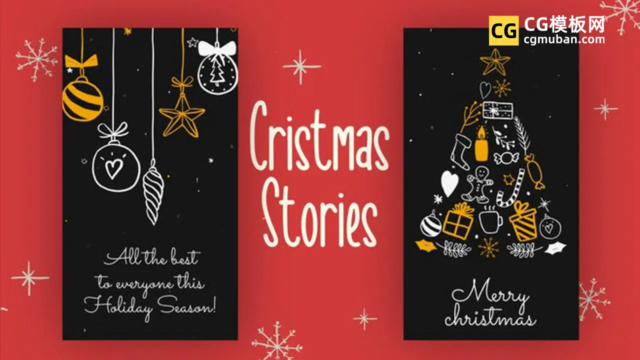 PR模板：10个竖屏手绘卡通圣诞节商品促销大标题活动宣传动态海报模板 Christmas Stories插图
