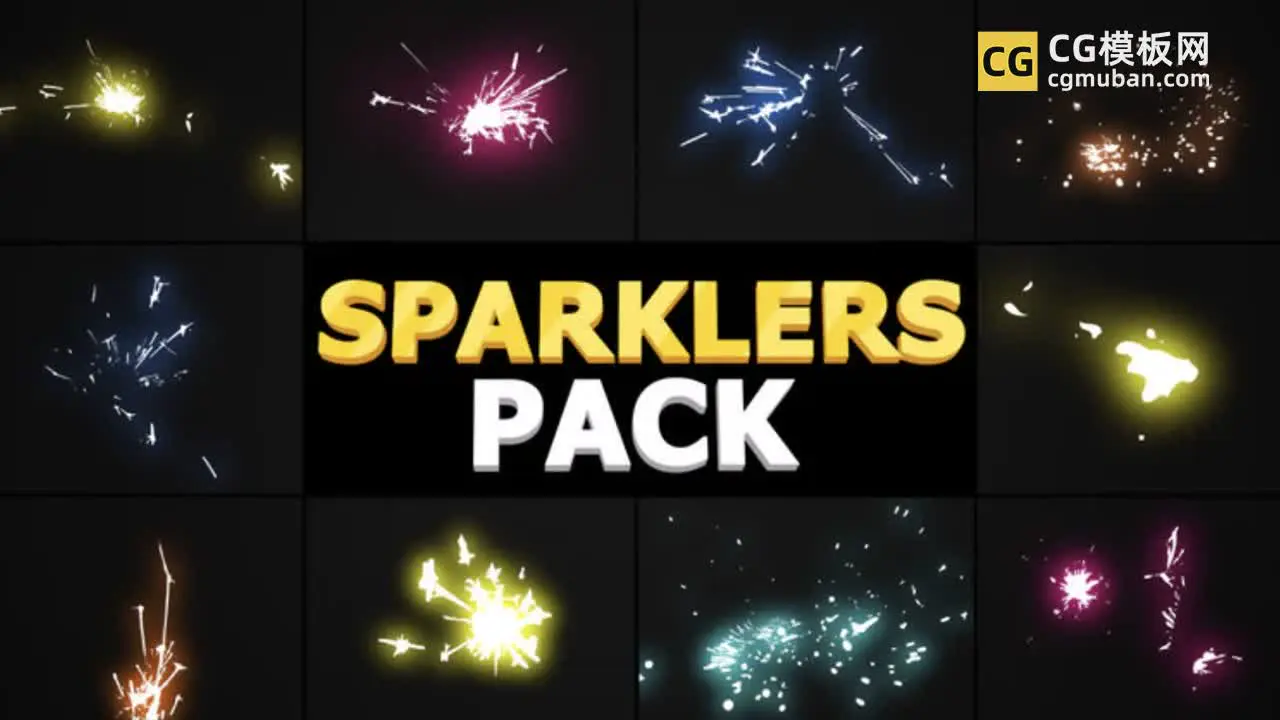 PR模板：10款烟花火光动画模板 模拟仙女棒发光星光闪耀动态图形pr预设 Sparklers Pack插图