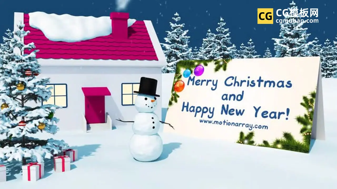 AE模板：3D圣诞节世界场景雪天木屋镜头拉近LOGO标题展示模板 Christmas World Logo插图