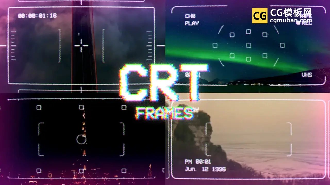 Pr 视频框模板 复古闪烁RGB噪点相机拍摄单反取景框视频Pr模板 Crt Frames