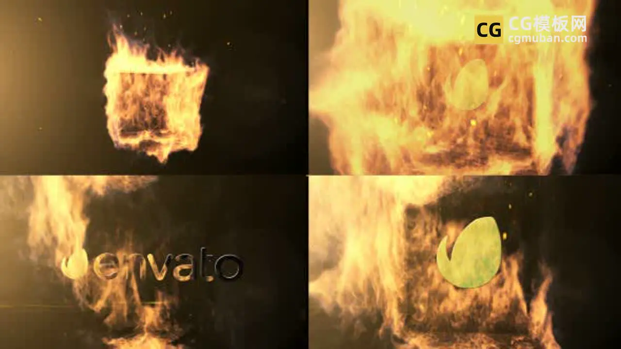 AE模板：燃烧火焰方块LOGO 电影片头 Qube Fire Logo Reveal插图
