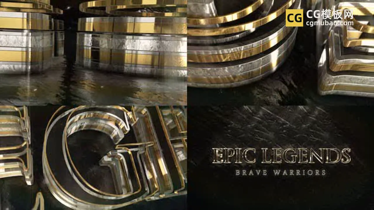 AE模板：三维3D史诗预告片 黑暗金属银色镀铬电影介绍游戏片头 Epic Gold Silver Logo插图