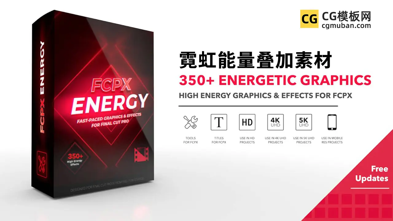 FCPX插件：炫酷能量动画效果预设 298组霓虹朋克标题叠加风格化工具插件 FCPX Energy插图