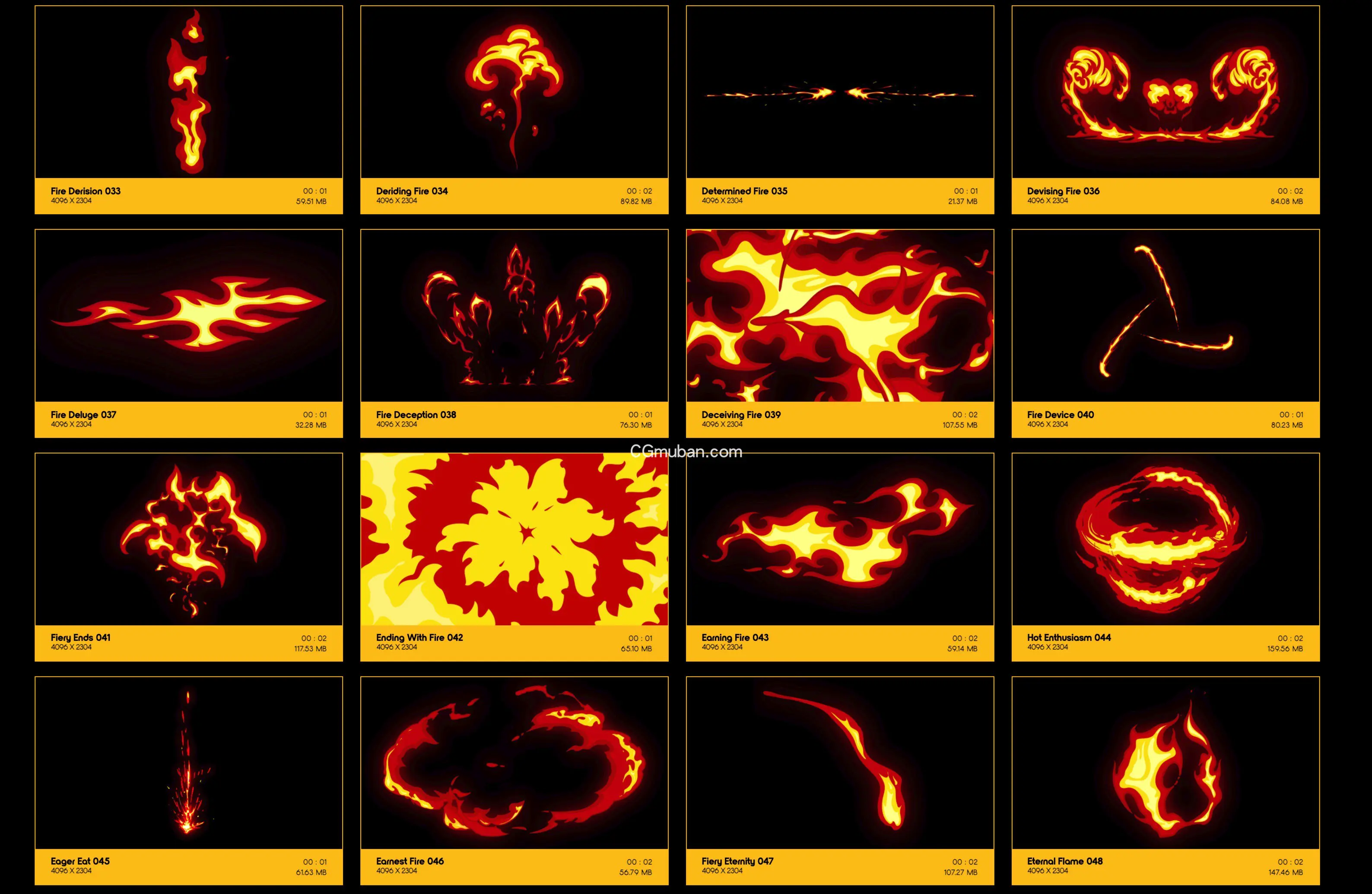 4K视频素材+AE模板： 152个卡通MG火焰动画 燃烧火花合成素材 Comic Fire FX插图(3)