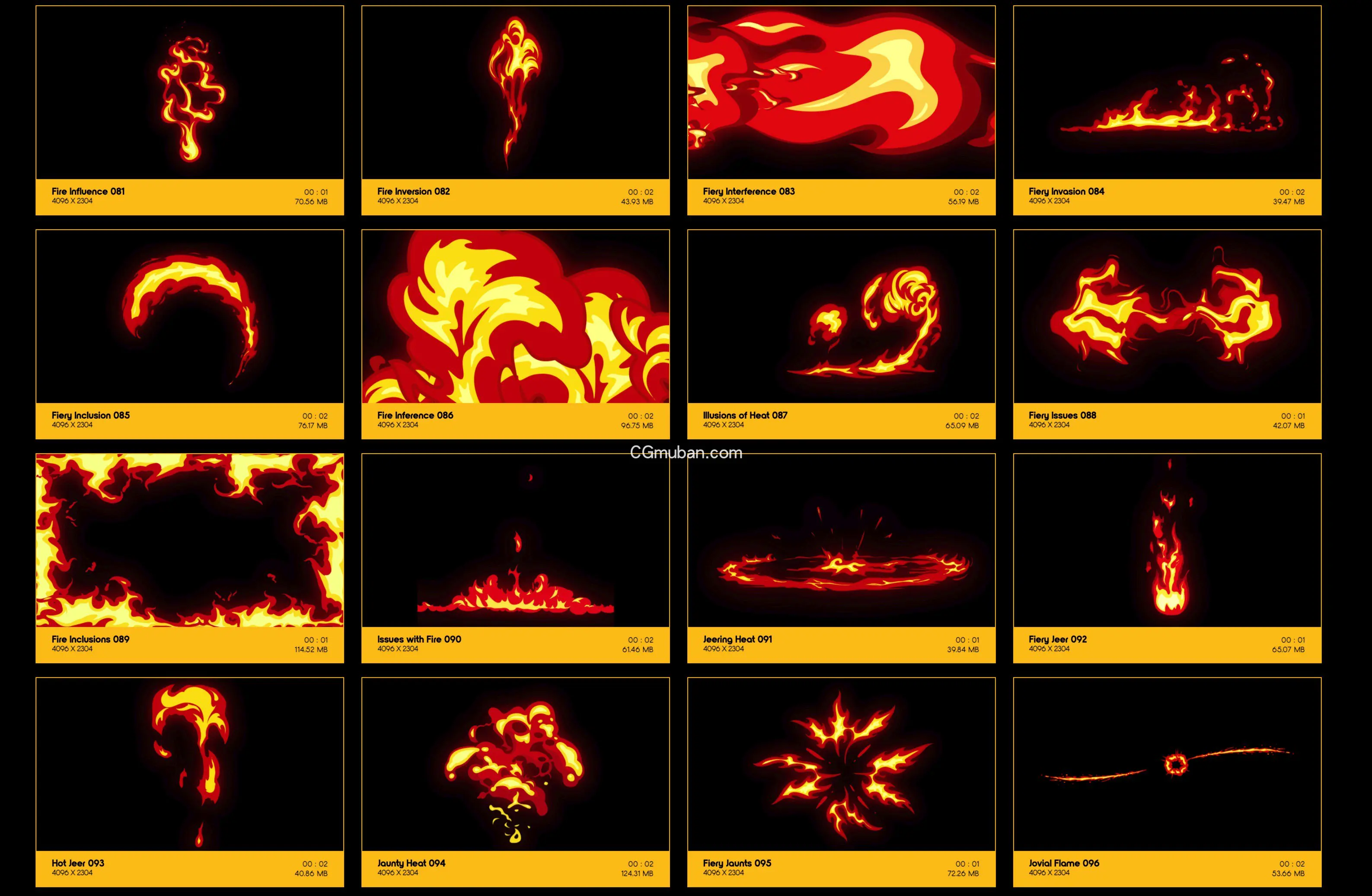 4K视频素材+AE模板： 152个卡通MG火焰动画 燃烧火花合成素材 Comic Fire FX插图(6)