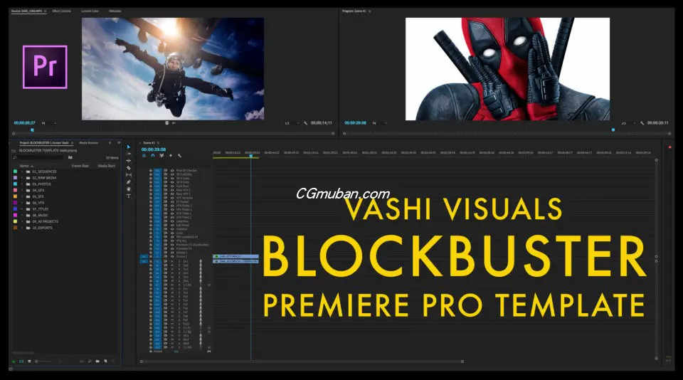 PR模板：电影级别项目时间轴预设 23个轨道Premiere Pro电影大片项目模板 Blockbuster插图(3)