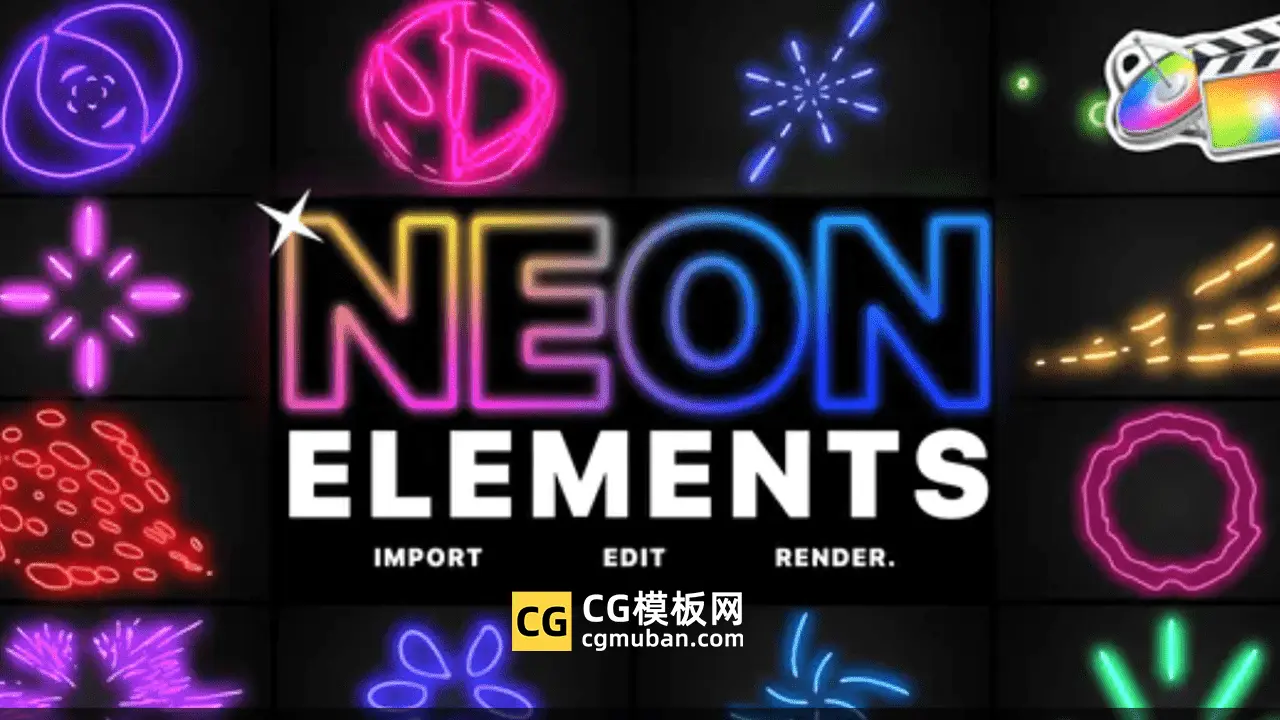 FCPX插件：霓虹灯炫酷发光赛博朋克线条动画图形Neon Elements Motion Graphics插图