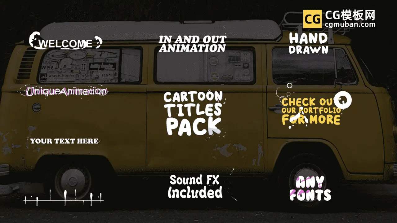 FCPX插件：10种卡通液体泡泡飞溅水字幕标题动画+2种转场效果 含音效素材 Cartoon Titles Pack插图