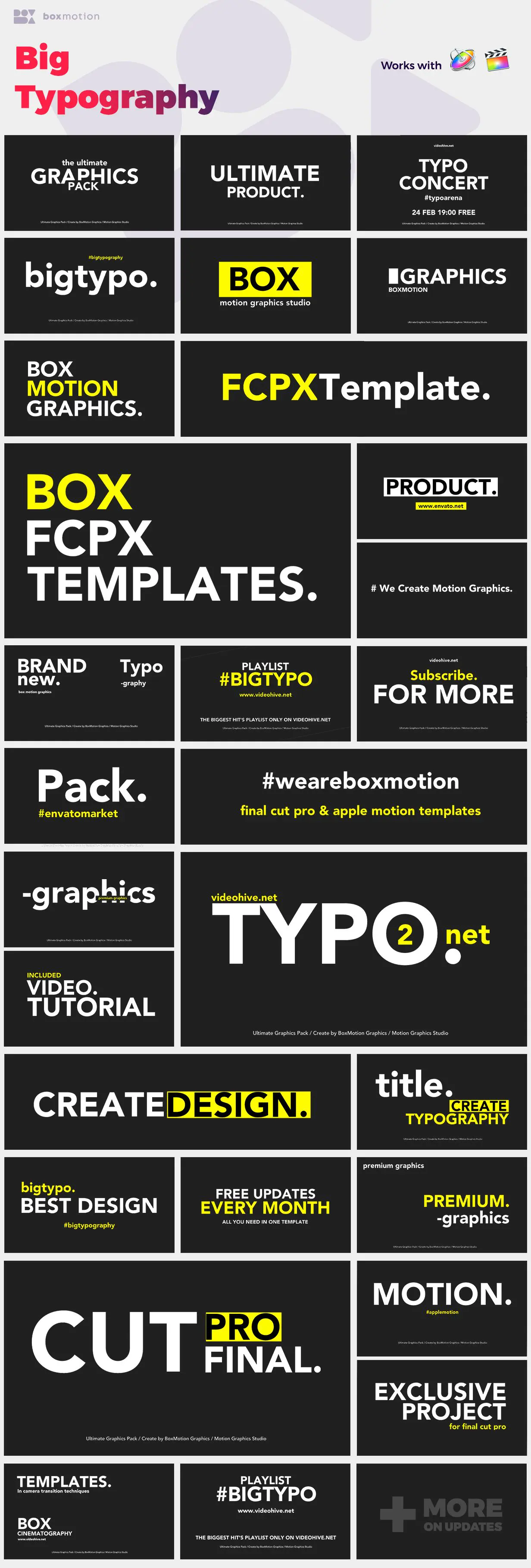 FCPX插件：158个流行时尚卡通动态图形场景文字标题排版设计动画标题插件模板合集 含竖屏 Titles Pack插图(5)