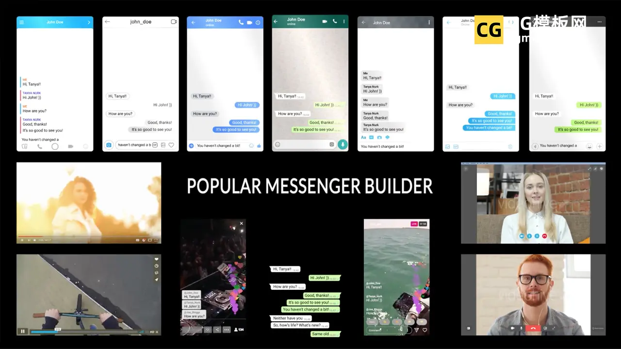 AE模板：短信聊天通知泡泡 微信社交网络视频聊天窗口动画AE模板 Popular Messenger Builder v2.0插图
