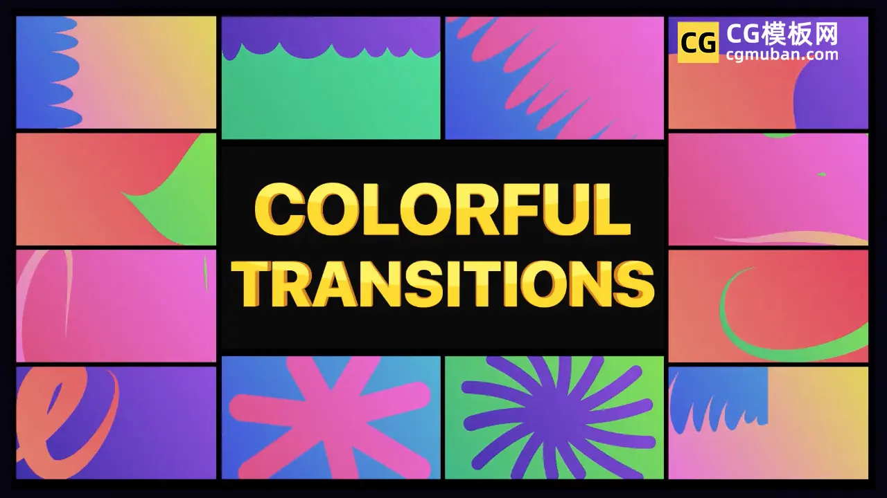 多彩卡通Premiere动态图形动画MOGRT转场过渡PR模板 Colorful Transitions插图