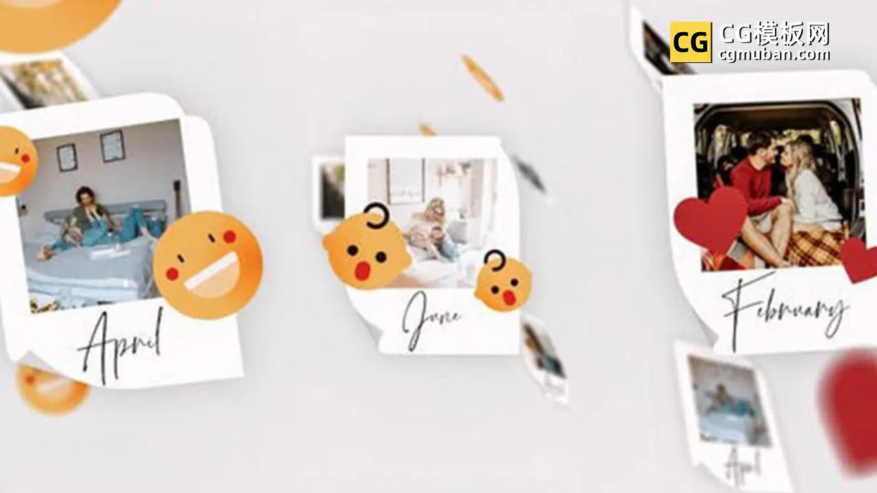 AE模板：视频相册动画 贴纸照片墙卡通emoji表情效果AE竖屏幕效果模板 Simple Memories Slideshow插图