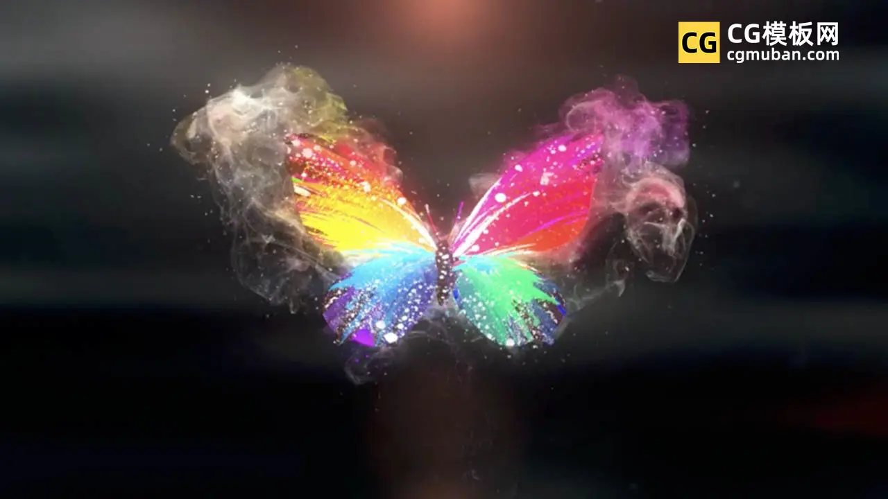 彩色蝴蝶振翅膀飞舞粒子标题logo展示PR模板图