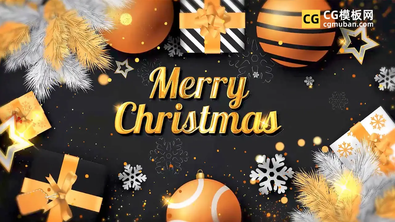 AE模板：圣诞节新年节日晚会开场片头照片金色粒子标题文字相册模板 Christmas Greetings插图