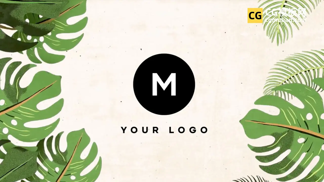 小清新PR片头模板 自然热带树叶LOGO标志演绎企业宣传视频开场模板图