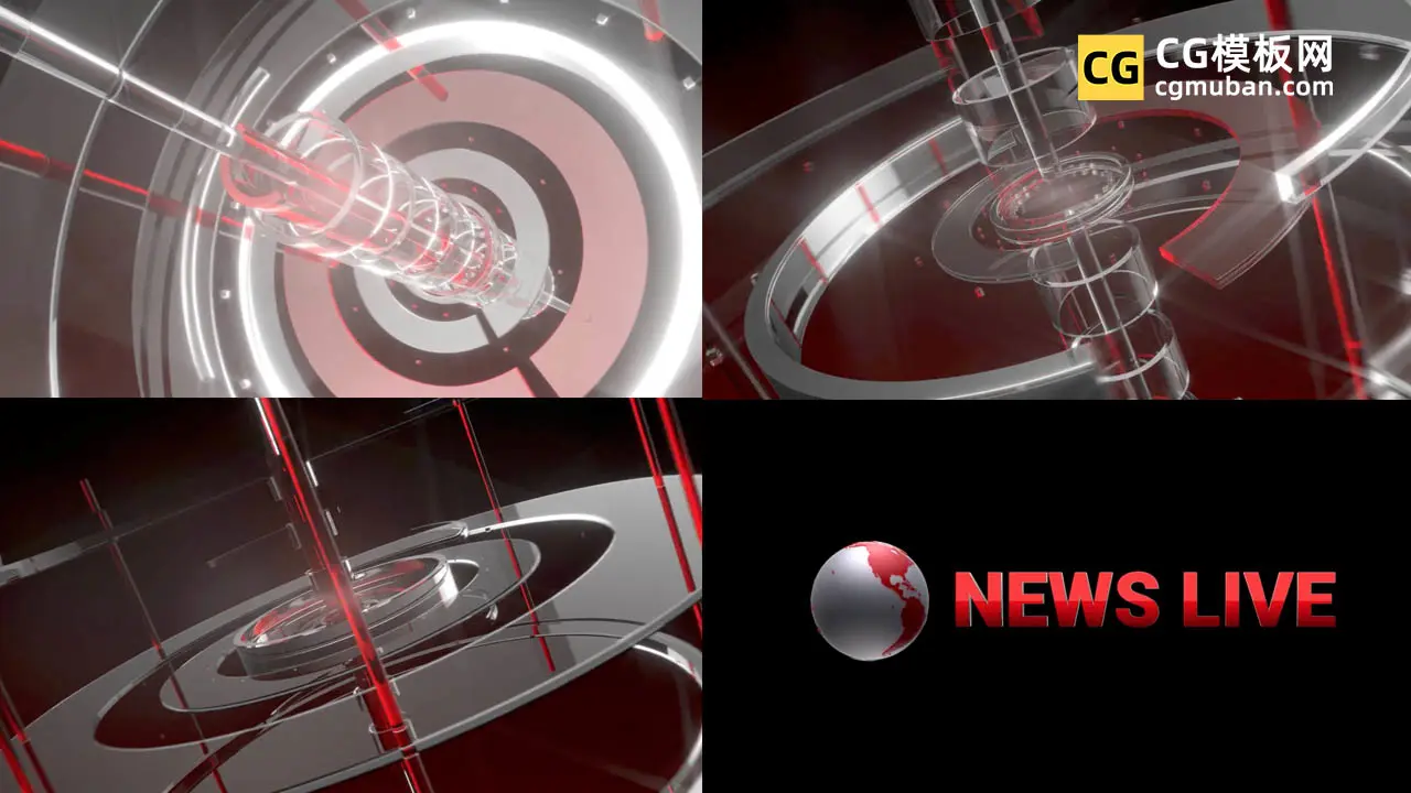 PR模板：3D新闻模板 广播电视台震感大气水晶玻璃3D动画片头文字PR模板 News Live Opener插图
