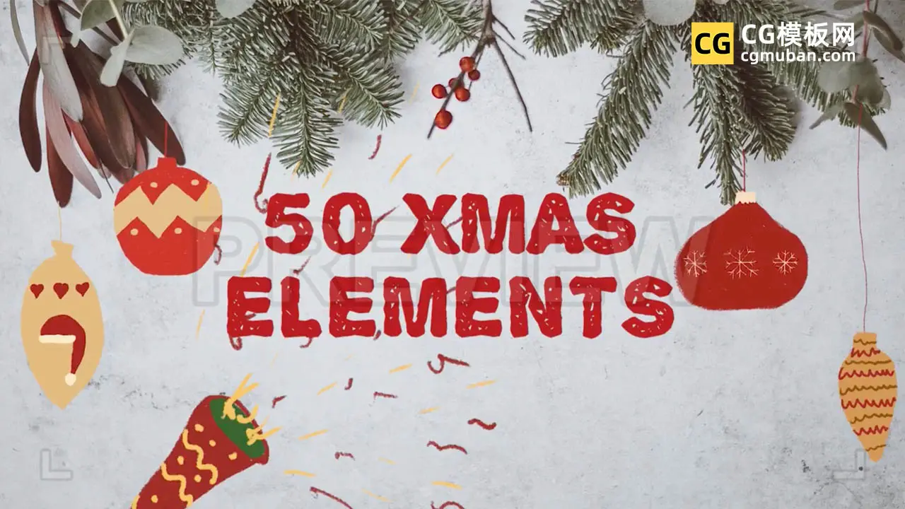 视频素材：50款圣诞节动画装饰视频元素 圣诞树礼物姜饼袜子甜品糖果彩灯动图 Xmas Hand Drawn Elements插图