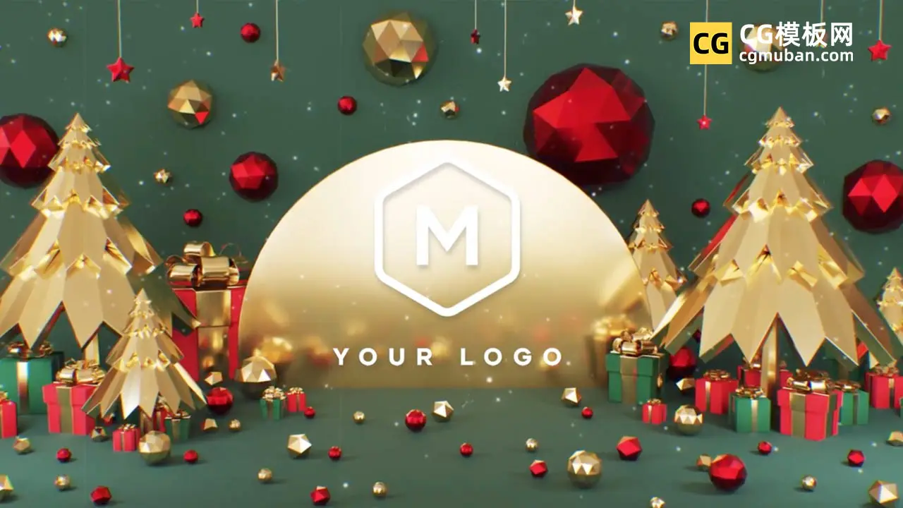 PR模板：圣诞节礼物片头 立体大气尊贵金色圣诞树品牌宣传LOGO模板 New Year Christmas Logo插图