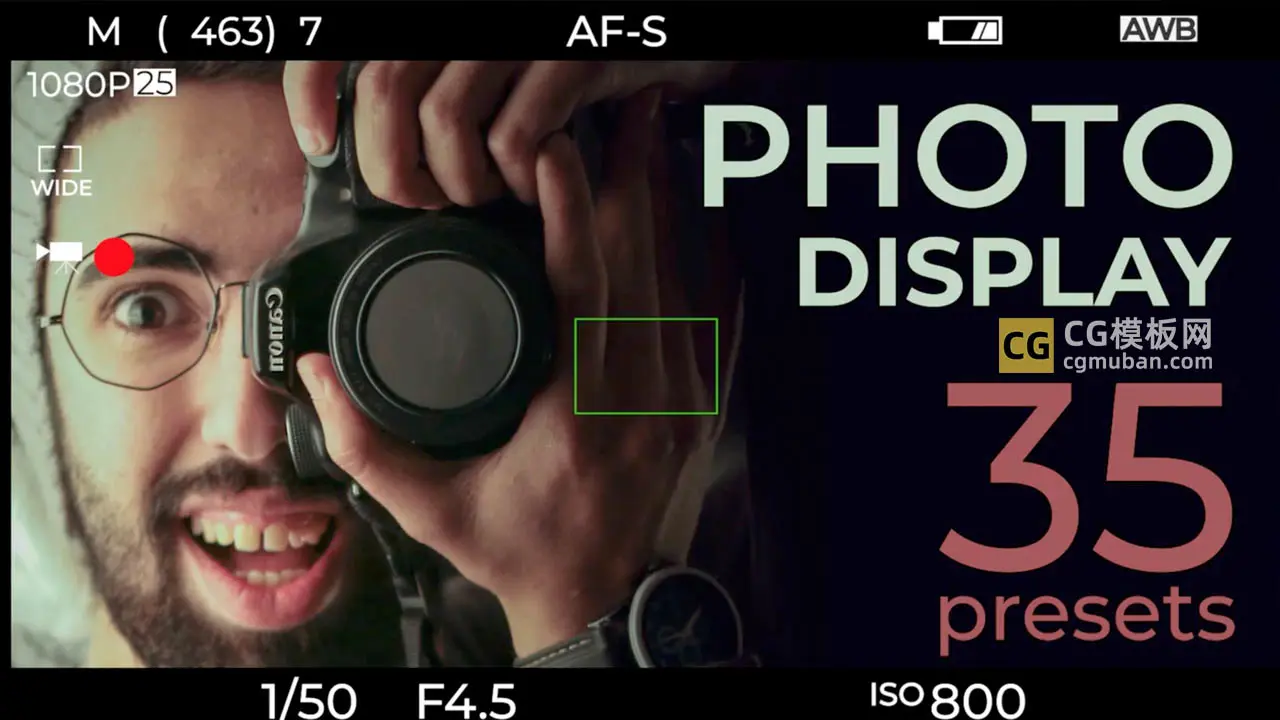 照相机对焦PR预设 模拟单反拍照快门取景框PR模板 Photo Display插图