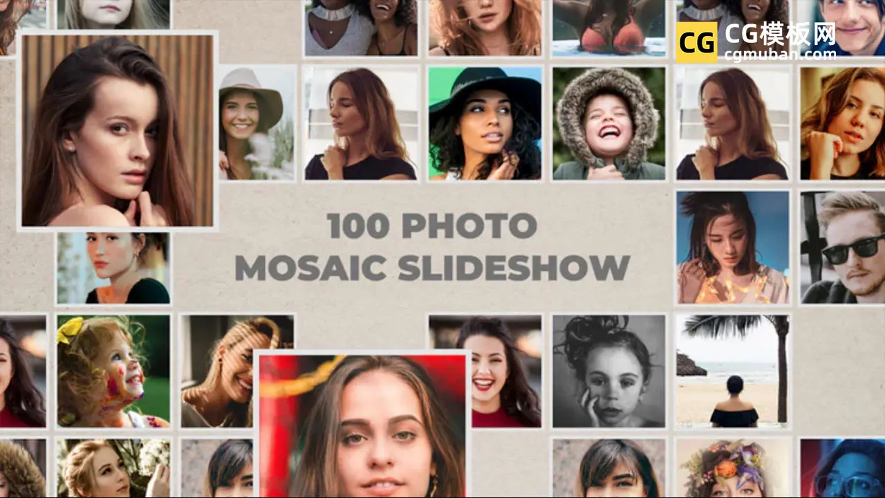 PR片头模板  100张照片散落汇聚照片墙合成一张图Premiere模板 100 Photo Mosaic Slideshow