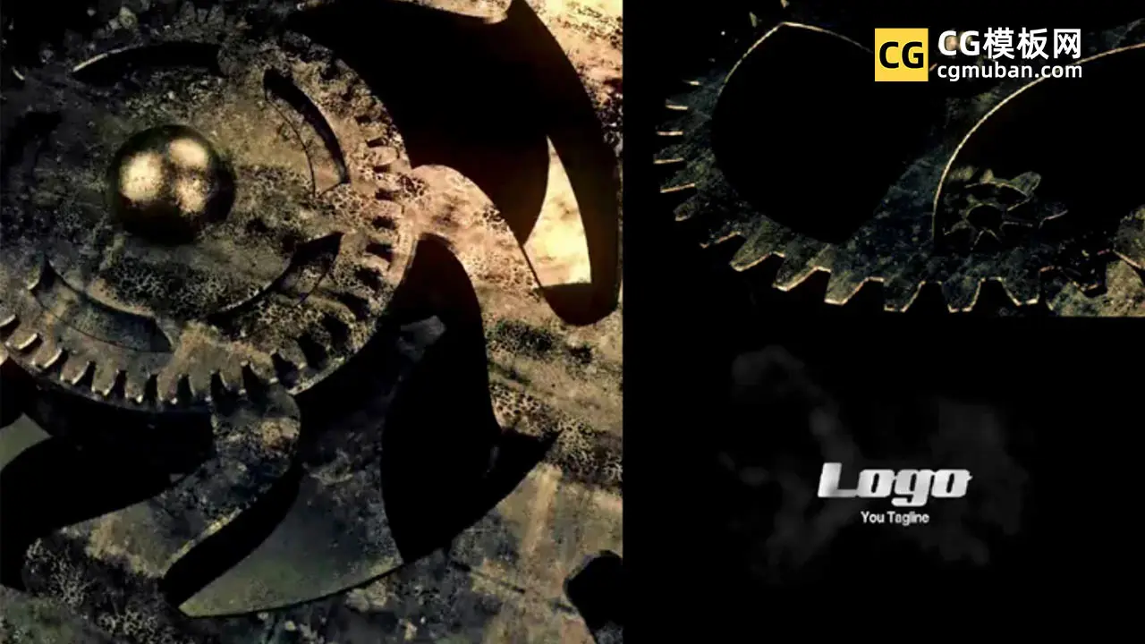 PR模板：齿轮滑动LOGO 3D三维金属齿轮柔和烟雾大气电影片头模板 Gear Logo Reveal插图