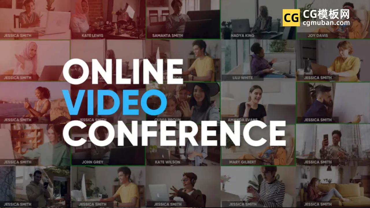 PR模板：模拟在线视频会议模板 4K线上教育办公25人聊天分屏视频模板 Online Video Conference Promo插图