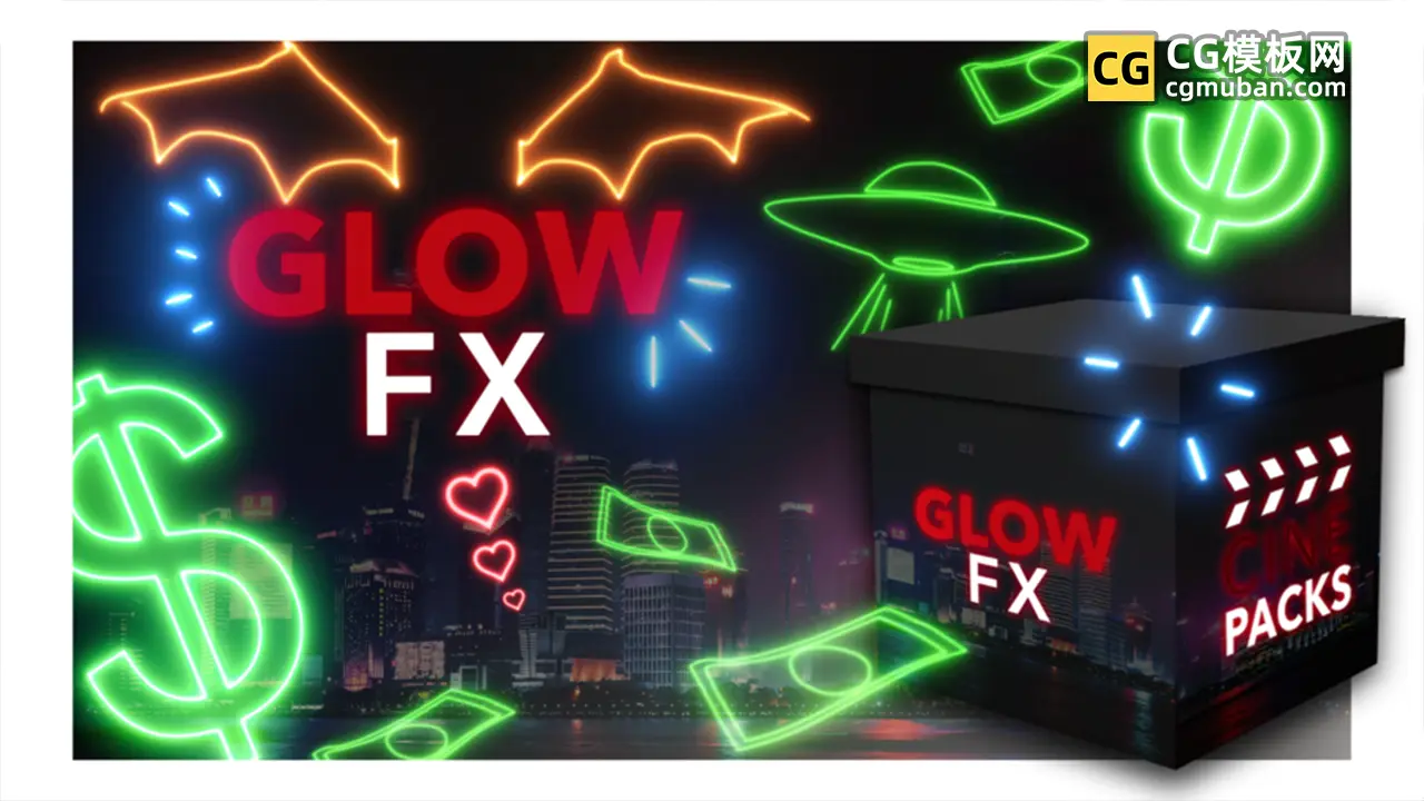 4K视频素材：85个手绘发光线条霓虹闪烁图形动画叠加素材 CinePacks Glow FX插图