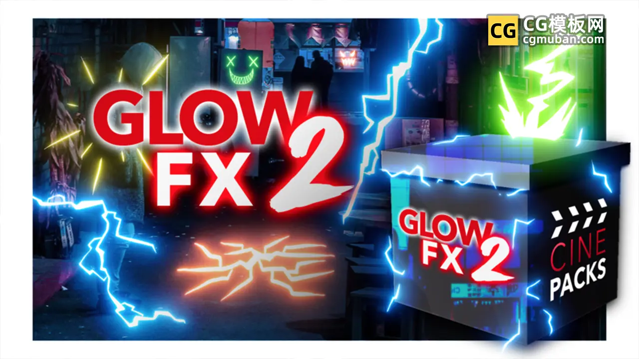4K视频素材：122个手绘发光线条霓虹闪烁图形动画叠加素材 CinePacks Glow FX 2插图